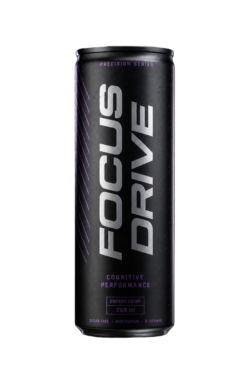 Focus Drive Precision Series — lata preta com detalhes roxos